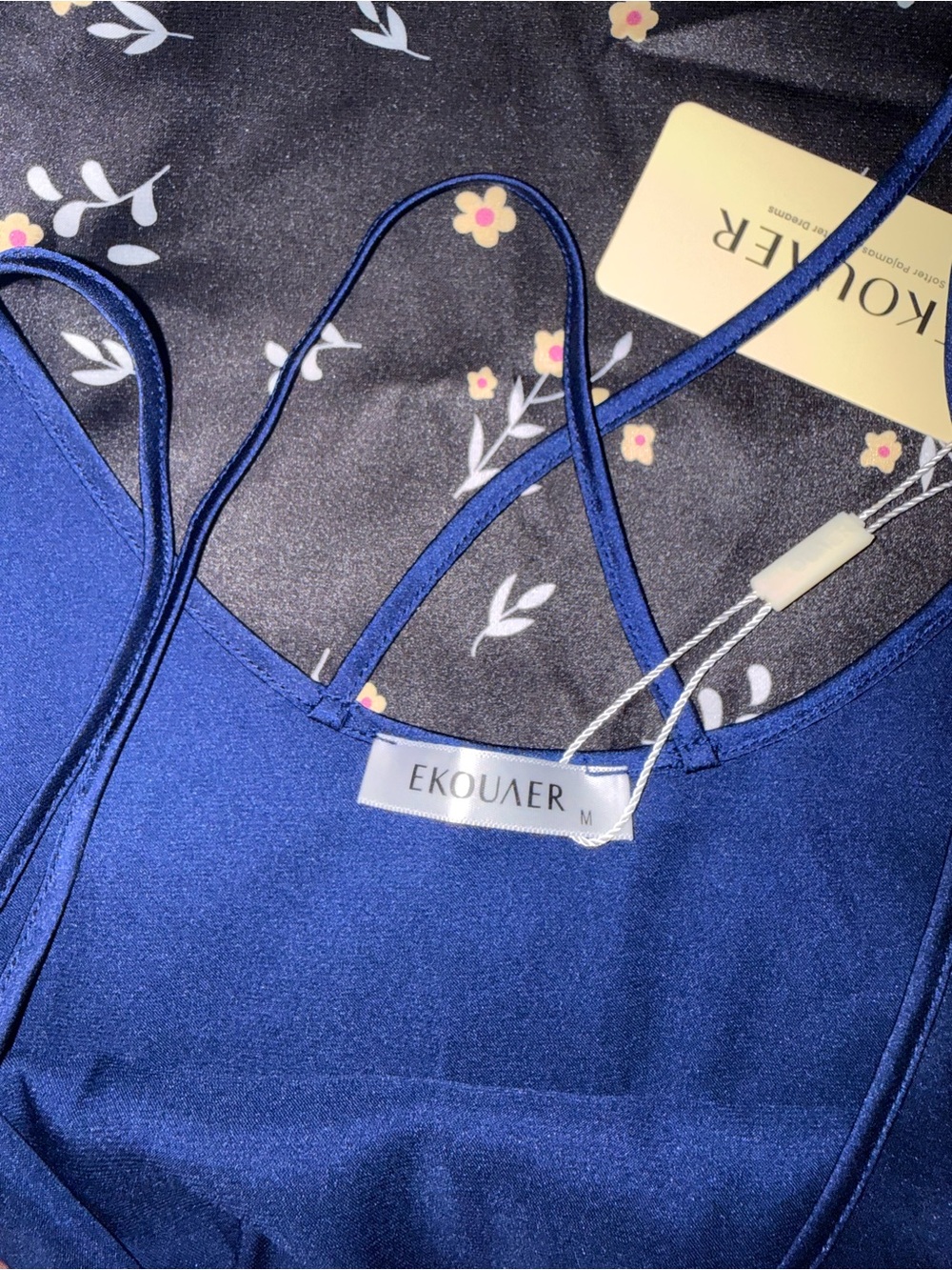 Two Satin V-Neck Camisole Tank - Royal Blue & black floral - Picture 4 of 9